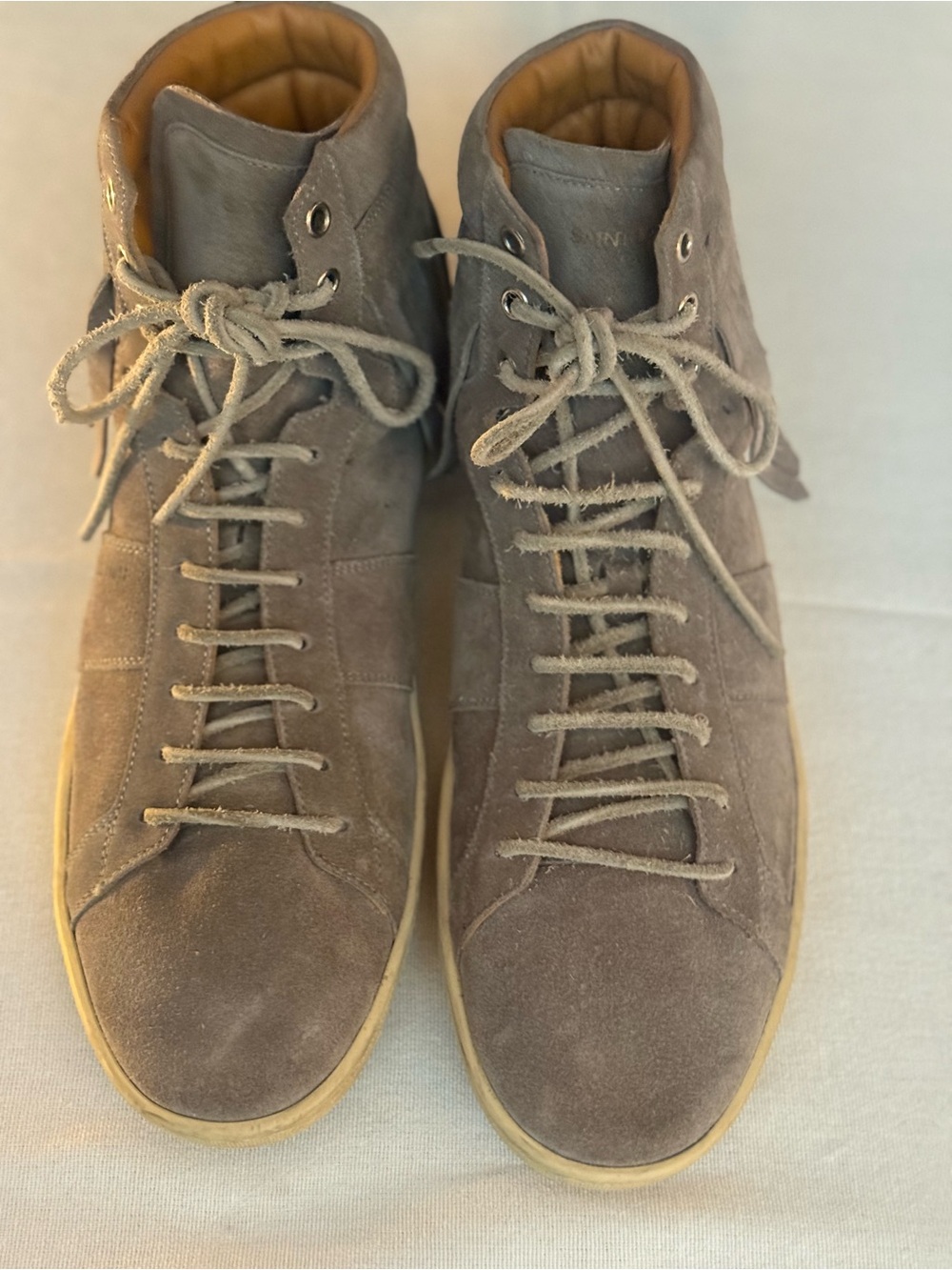 Saint Laurent Men’s Sneakers - FW14 SL/18H Suede High Top - Gray, Size US10/EU43